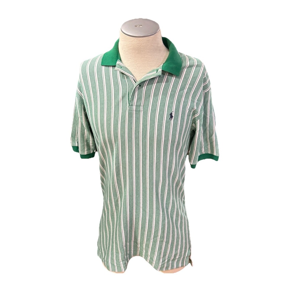 Polo Ralph Lauren Vintage Polo Shirt M Mens Green White‎ Stripes